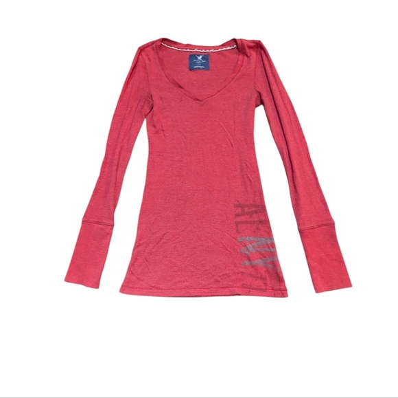 Y2K 90s American Eagle Long Sleeve Henley Red Bella Swan Medium Elena Gilbert - Picture 1 of 8